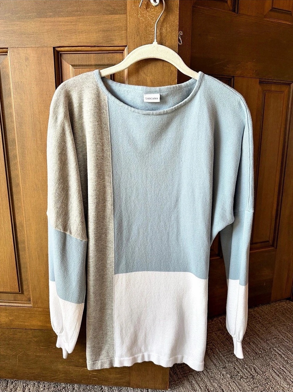 Lascana Color Block Crew Neck Sweater in Blue & Gray Like New